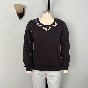 Rare Joie Embroidered Cutout Flower Sweatshirt, Navy – Size Small
